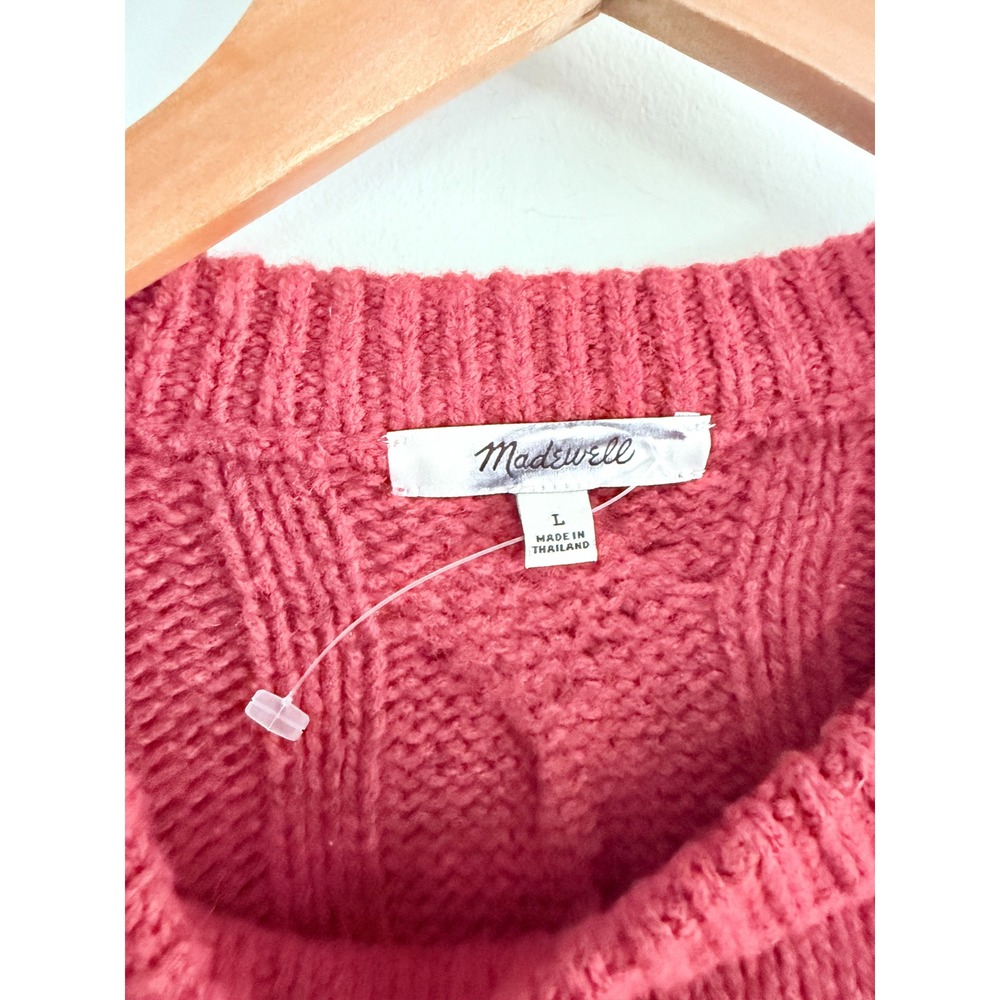 Madewell | NWOT Cable-Knit Wool Crewneck Sweater Heather Garnet Red | Sz L - Picture 5 of 9